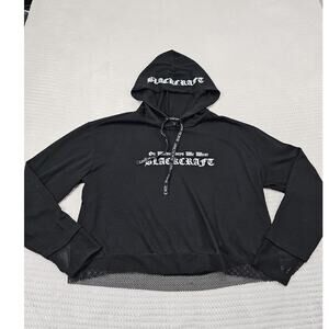 Black Craft Sweatshirt Womens XL Hooded Cropped Fishnet Trim